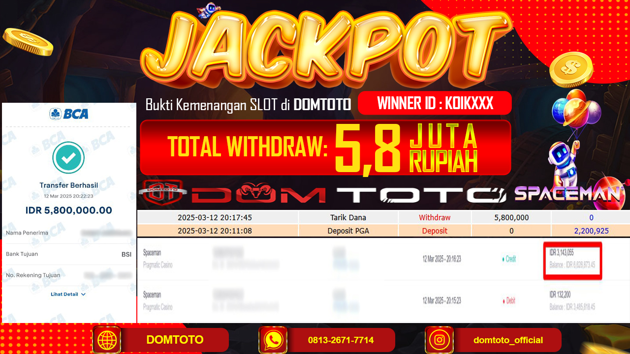 JACKPOT SLOT SPACEMAN 12 MARET 2025